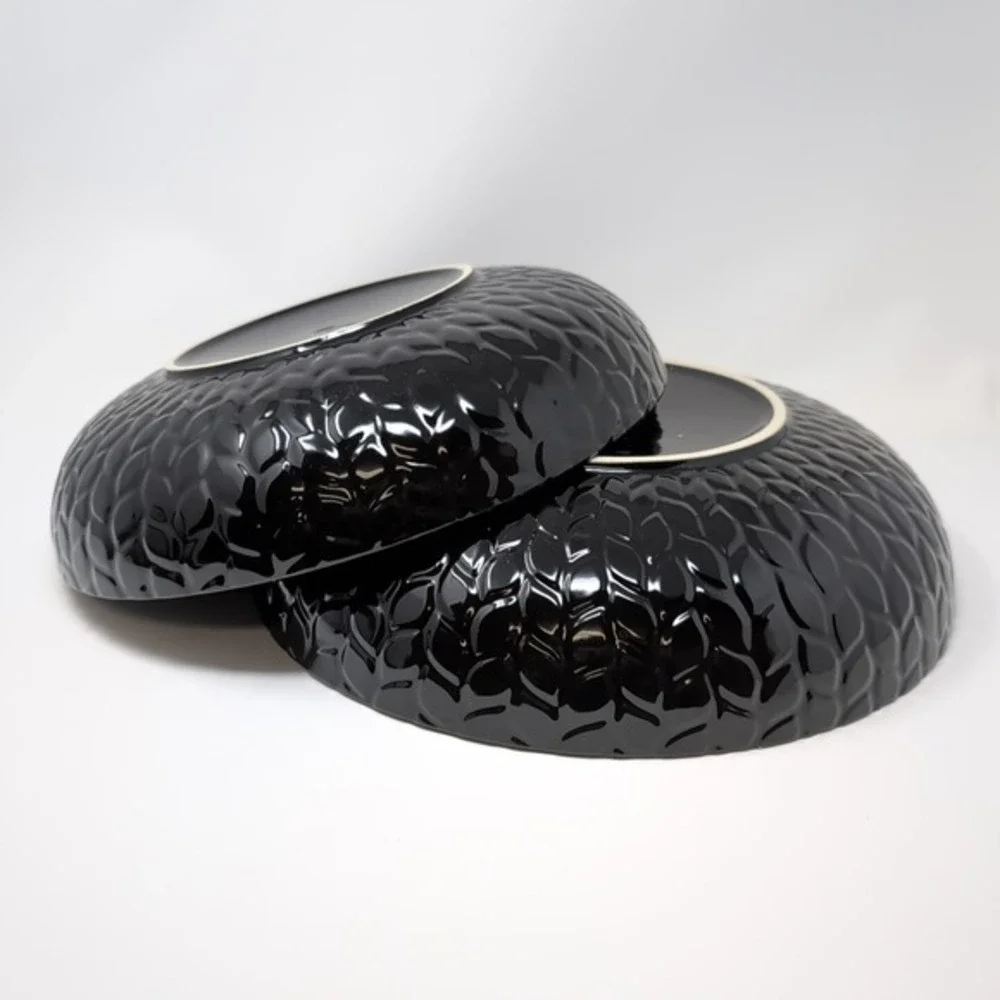 Temp-tations Ovenware Carved Willow 3-qt and 4-qt Ceramic Shallow Bowl Set Black